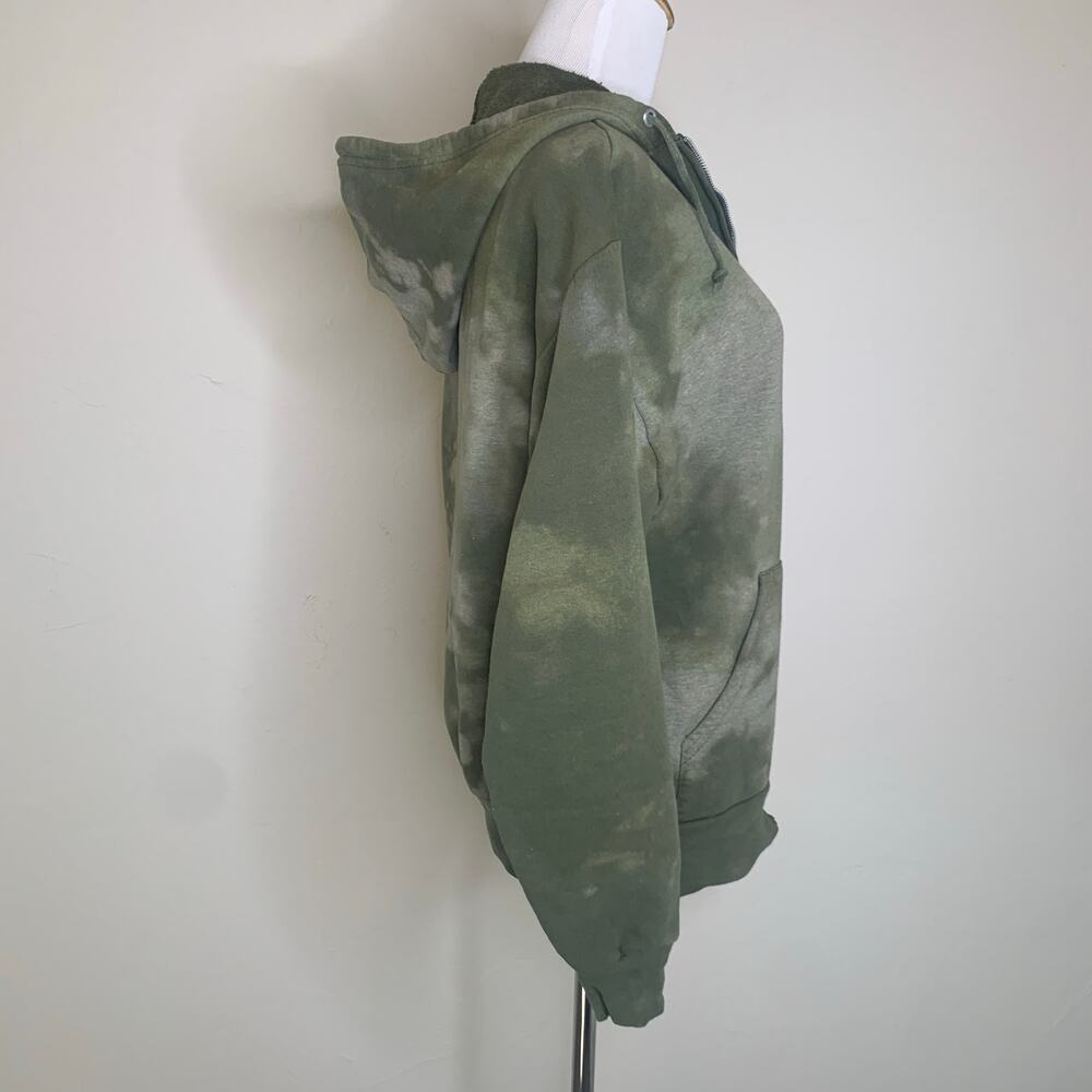Army Green Tan Bleach Dyed Hoodie Medium - Picture 4 of 7